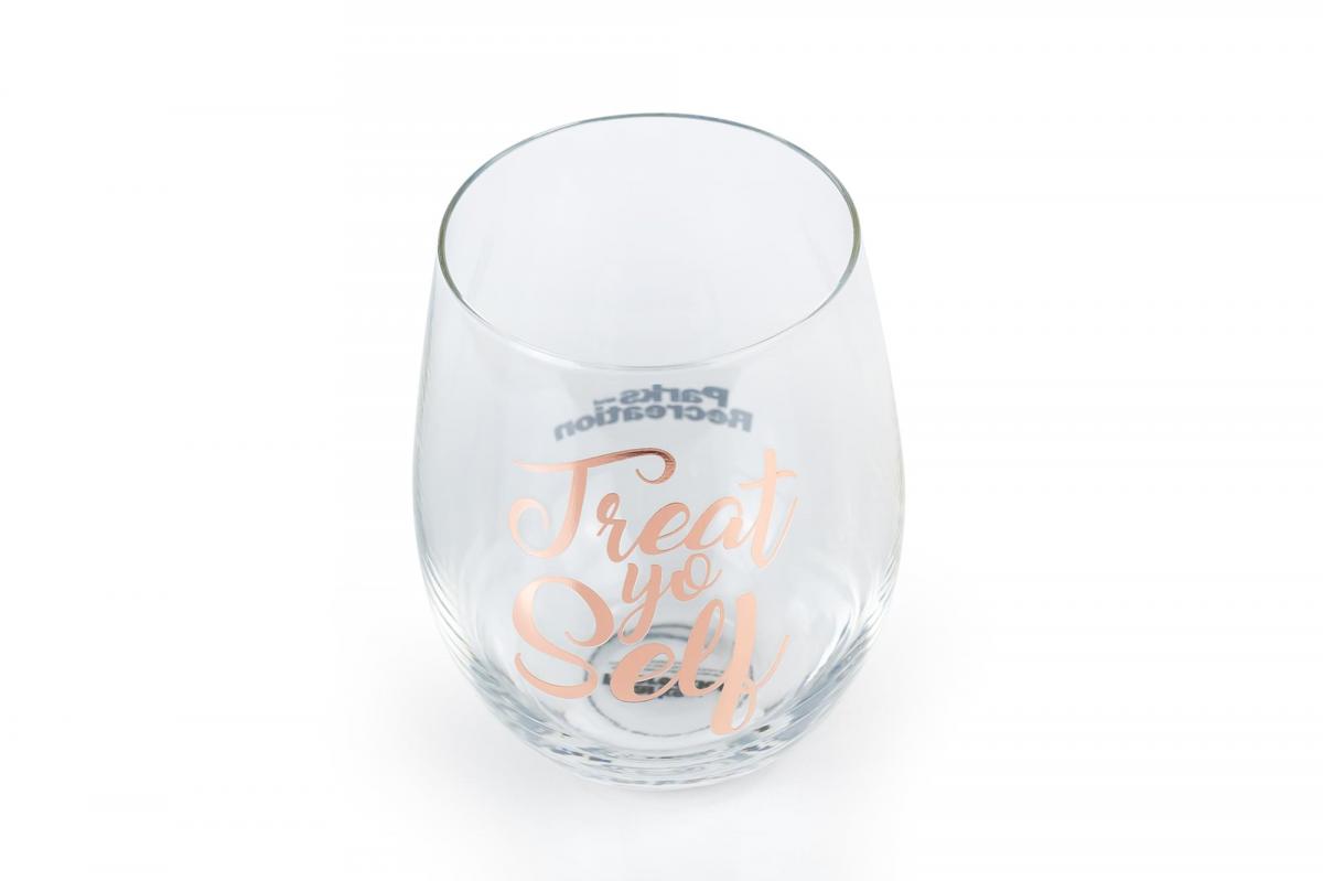 Parks and Rec Treat Yo Self Stemless Wine Glass | Pink picture