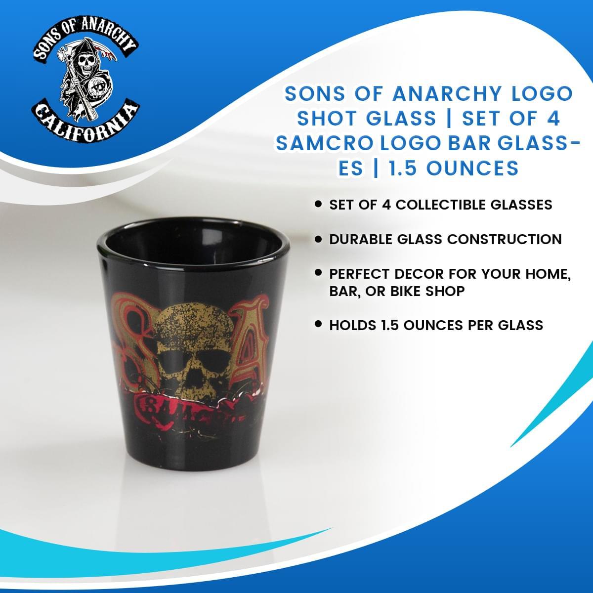 Sons of Anarchy 1.5oz Foil Print Logo Shot Glass 4 Pack picture