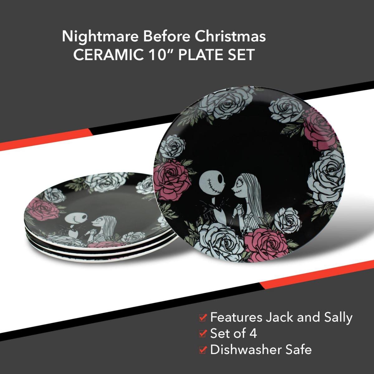 NBX Black Rose Jack & Sally Large Ceramic Plates - 4 Pack picture