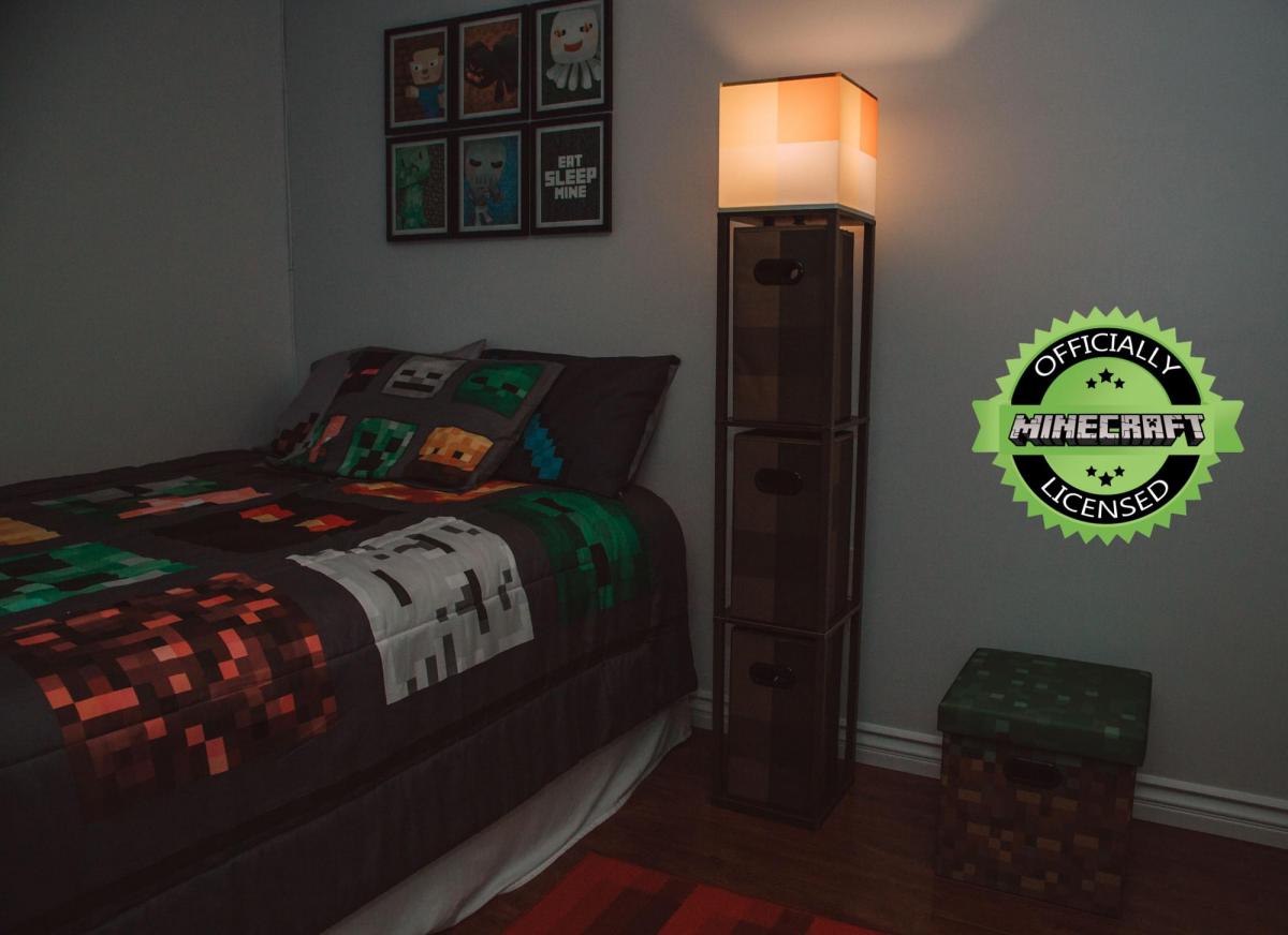 Minecraft Brown Stone Floor Standing Lamp with Storage Unit picture