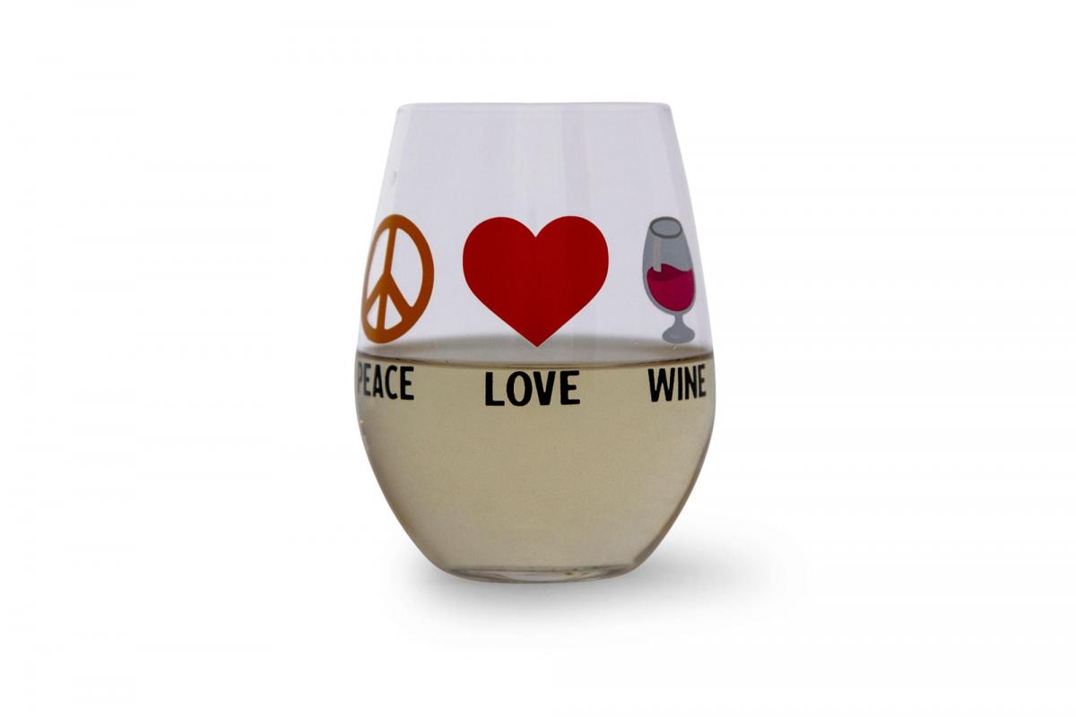 Peace Love Wine 20 Ounce Stemless Wine Glass picture