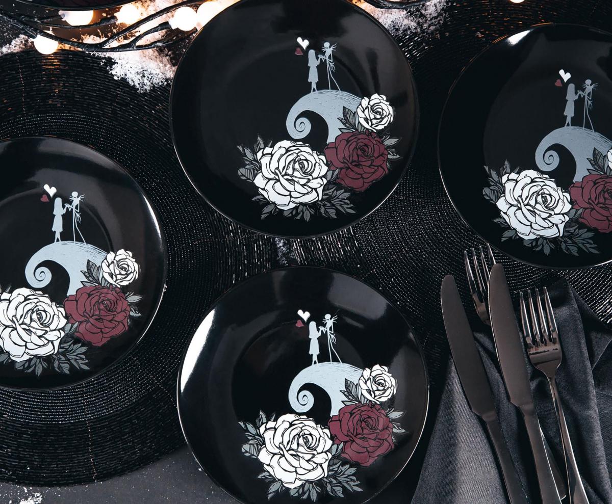 The Nightmare Before Christmas Jack and Sally Black Rose 16-Piece Dinnerware Set picture