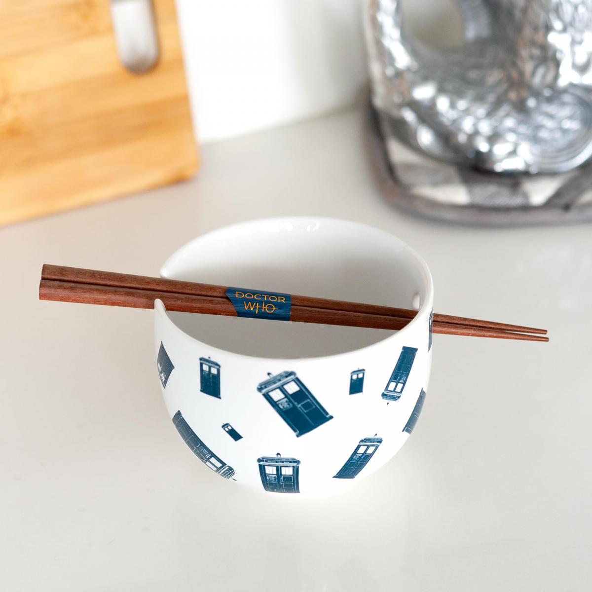 Doctor Who TARDIS Ceramic Noodle Bowl with Wood Chopsticks picture