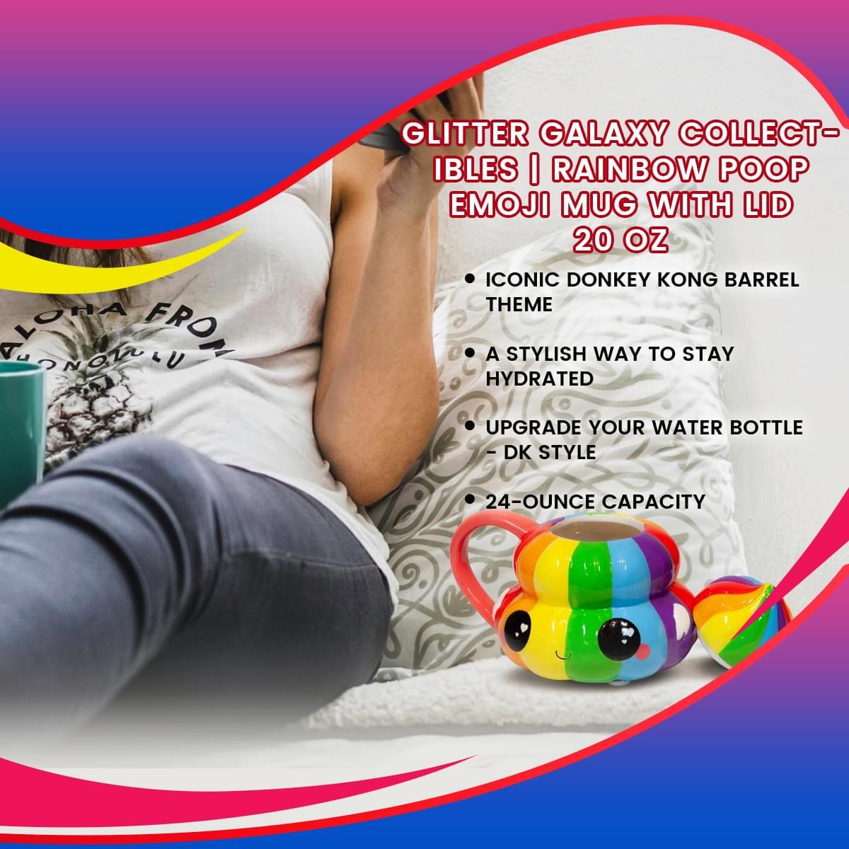 Glitter Galaxy Rainbow Poop Emoji 20oz Ceramic Mug w/ Lid picture