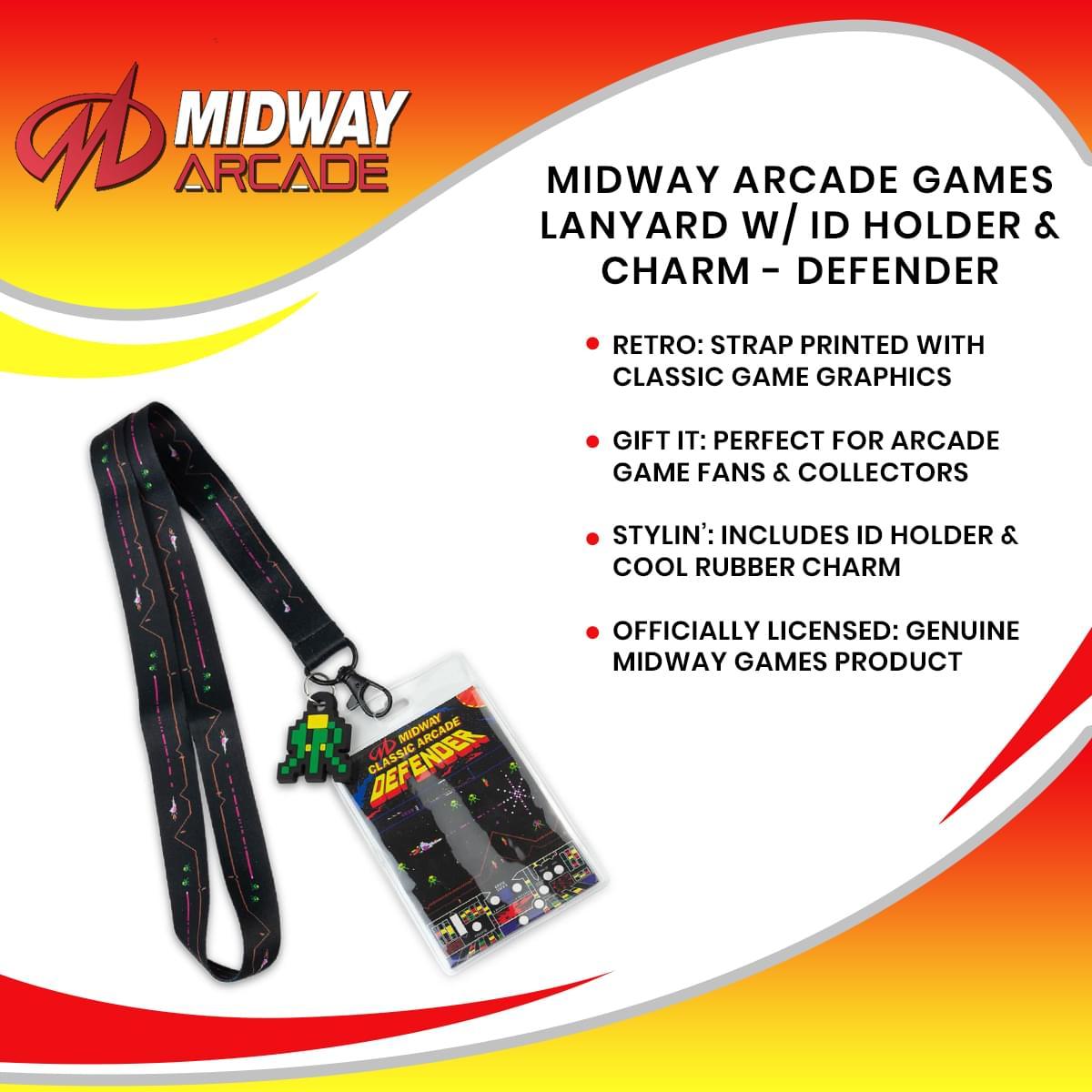 Midway Arcade Games Lanyard w/ ID Holder & Charm - Defender picture