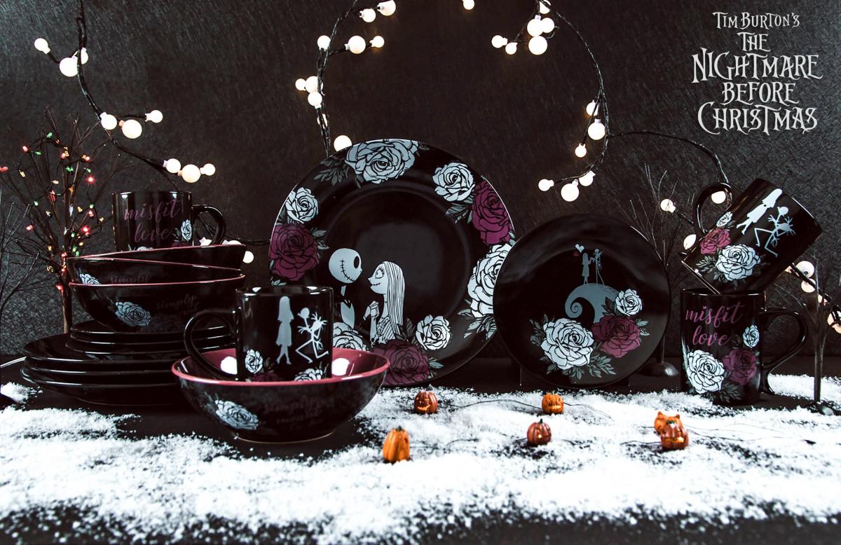 The Nightmare Before Christmas Jack and Sally Black Rose 16-Piece Dinnerware Set picture