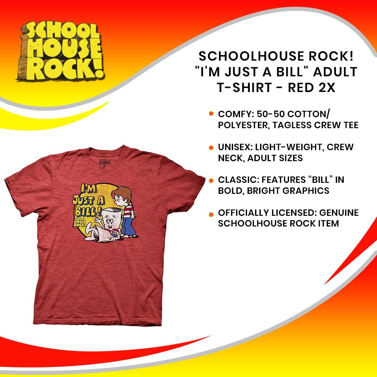 Schoolhouse Rock I'm Just A Bill Adult Red T-Shirt | XXL picture