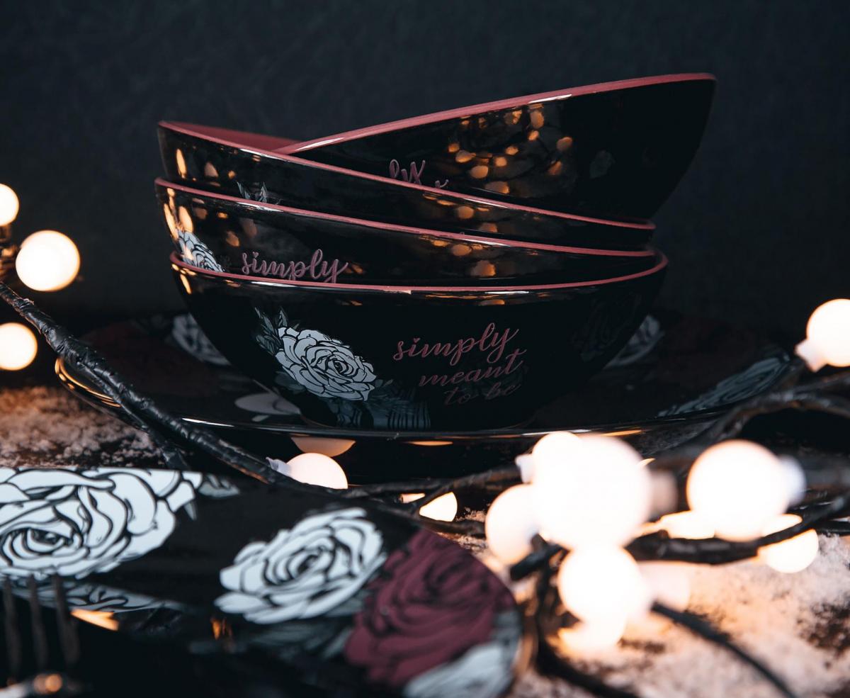 The Nightmare Before Christmas Jack and Sally Black Rose 16-Piece Dinnerware Set picture