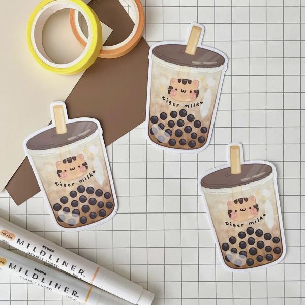 Tiger Milk Tea Boba Matte Waterproof Sticker picture