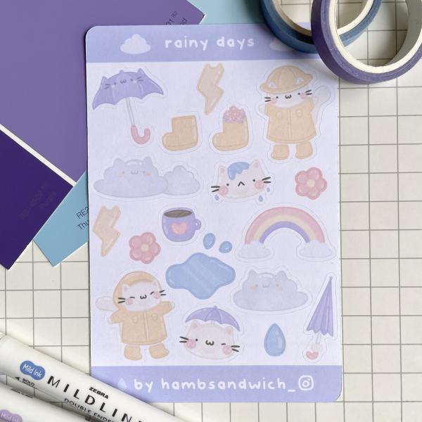 Rainy Days Cat Matte Sticker Sheet