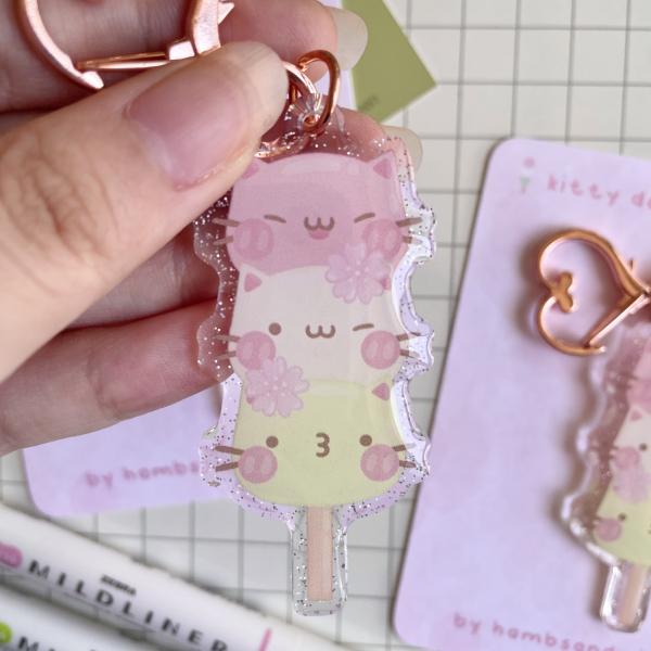 Kitty Dango Glitter Acrylic Keychain picture