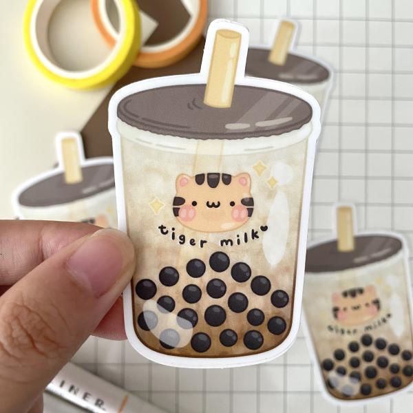 Tiger Milk Tea Boba Matte Waterproof Sticker picture