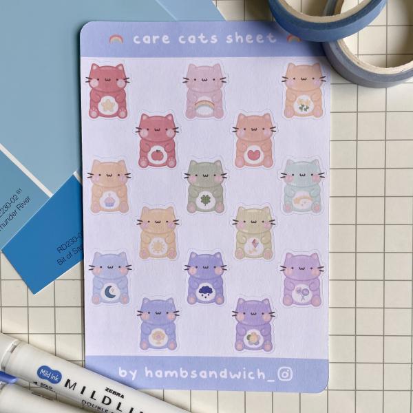 "Care Cats" | Care Bears Matte Weatherproof Sticker Sheet