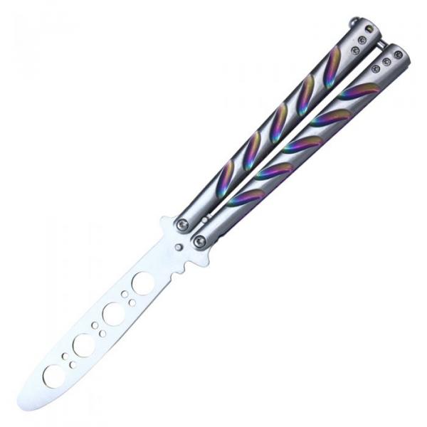 8 3/4″ STAINLESS STEEL BALISONG TRAINING KNIFE W/ RAINBOW picture