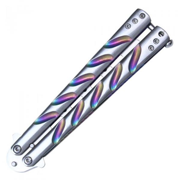 8 3/4″ STAINLESS STEEL BALISONG TRAINING KNIFE W/ RAINBOW picture