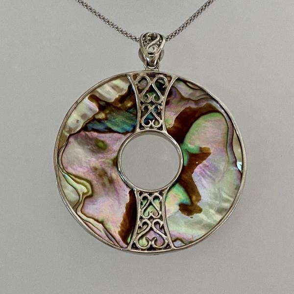 Abalone pendant on adjustable sterling popcorn chain