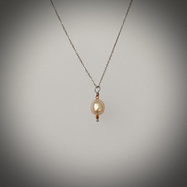 Peach cultured drop pearl on 18" sterling chain