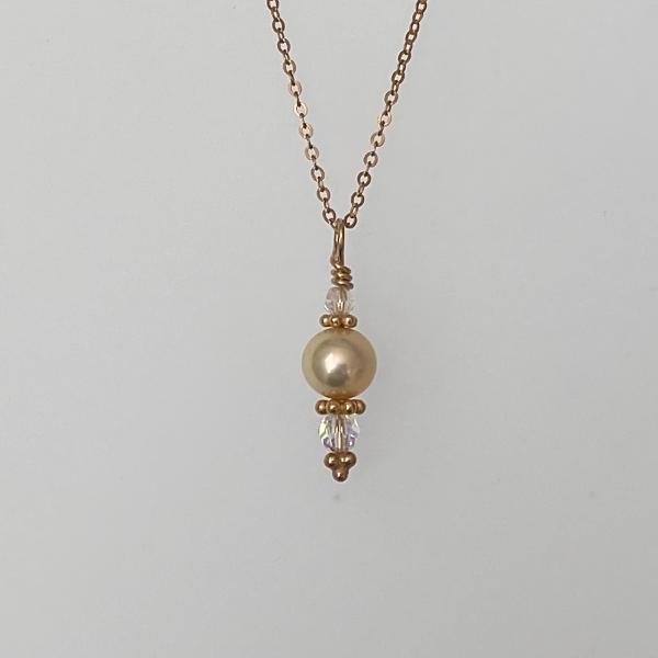 Pink freshwater cultured pearl pendant with crystal & rose vermeil accents on 16" chain