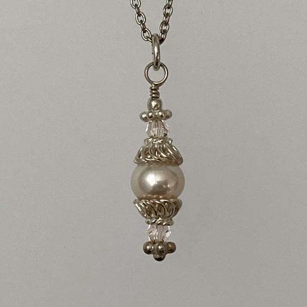 Blush Pink cultured pearl pendant with silver accents on 18" chain