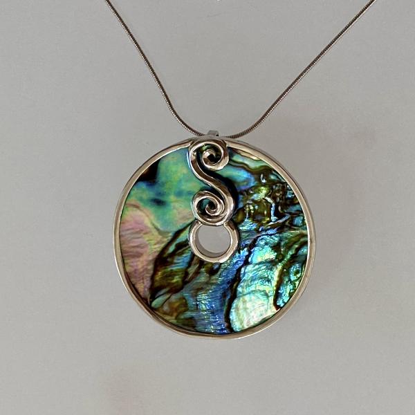 Abalone pendant on adjustable sterling rope chain