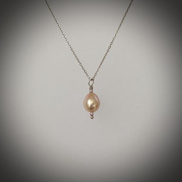 Peach cultured drop pearl on 18" sterling chain
