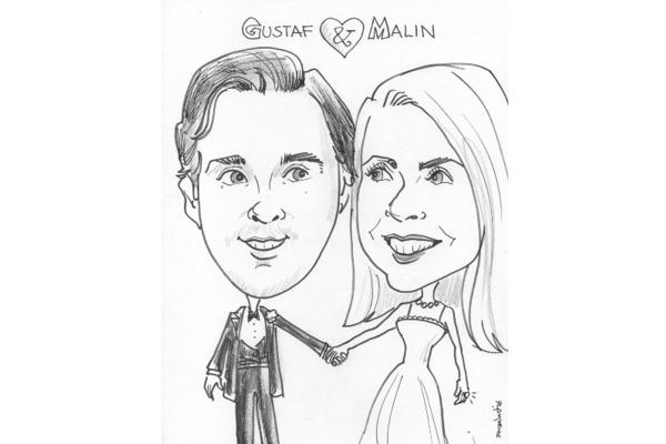 Caricature. 2 people. Black & white. Any activity. picture