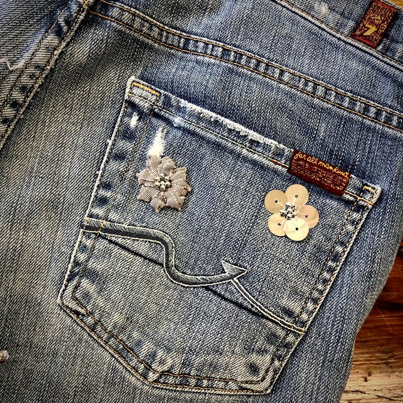 vintage 7 distressed denim + retro bling skirt picture