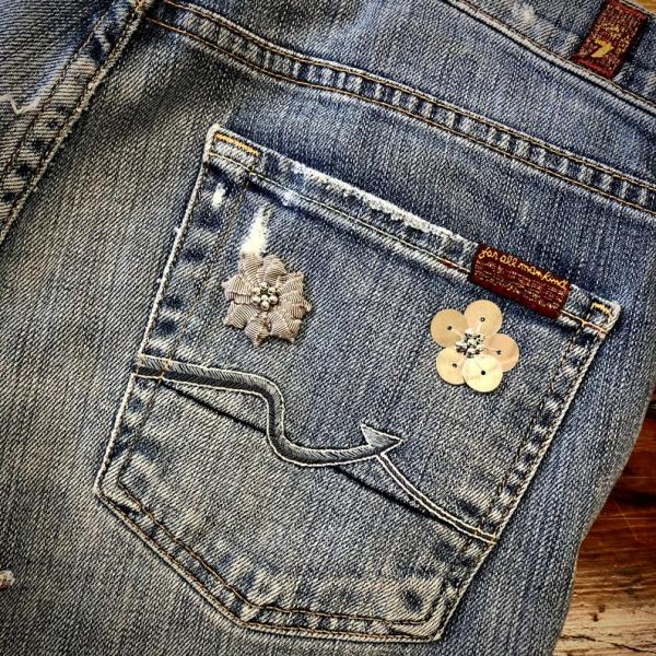 vintage 7 distressed denim + retro bling skirt picture