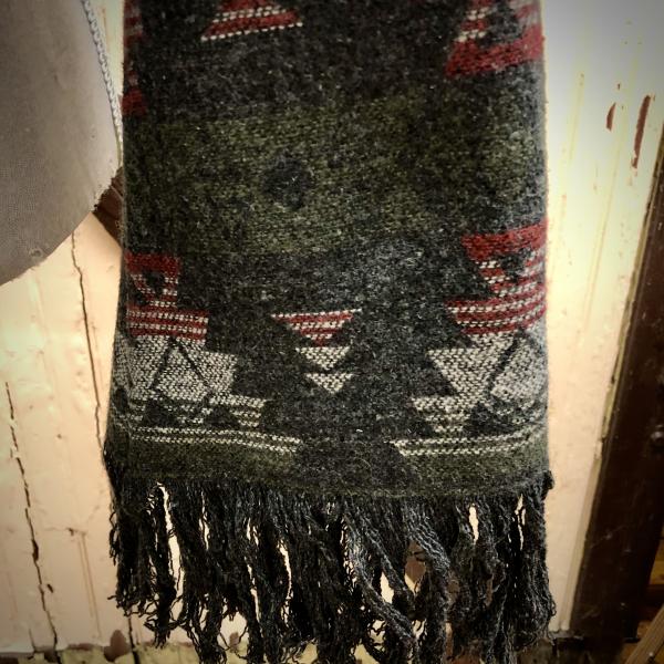 boyfriend cropped distressed denim jacket + navajo fringed blanket bells picture