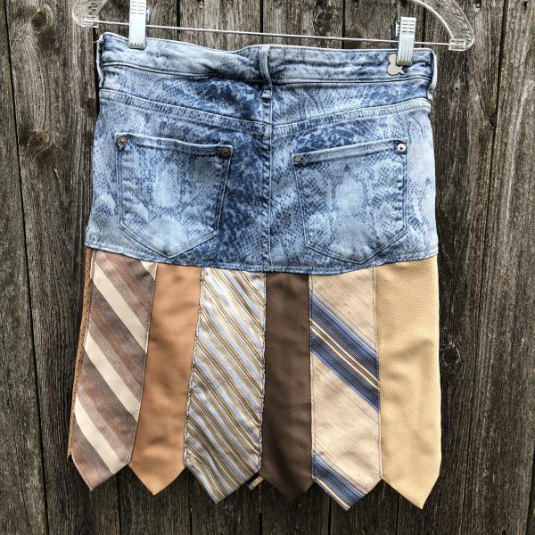 snakeskin denim + tan graphic tie skirt picture