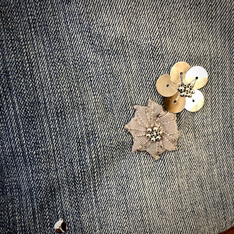 vintage 7 distressed denim + retro bling skirt picture