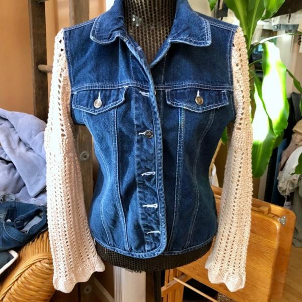 Latte Open Knot Sleeved Bright Blue Feminine Denim Jacket picture