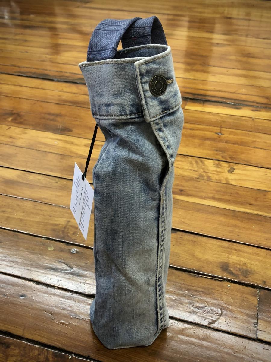 extra distressed denim + blue on blue tie wine sleeve picture