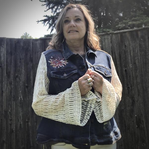 embroidered dark denim + lattice lace bell jacket picture