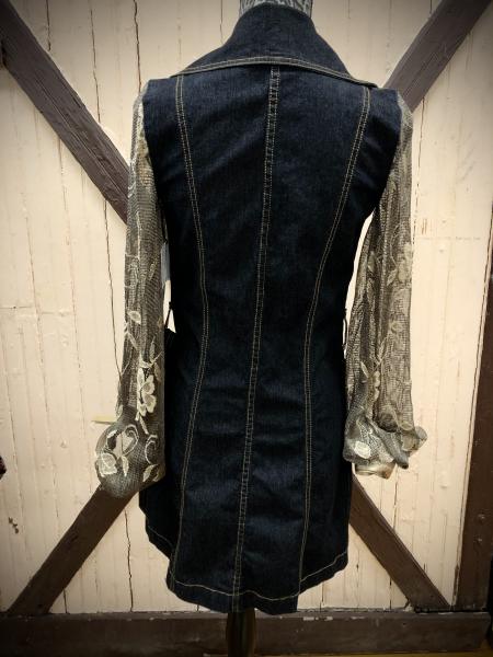 dark denim black + gold lace sleeved tailored trench jacket/dress picture