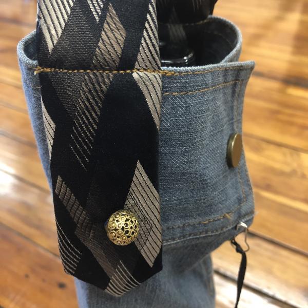 vintage blue denim + black gold geo tie wine sleeve picture