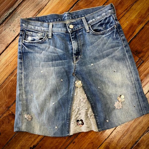 vintage 7 distressed denim + retro bling skirt picture