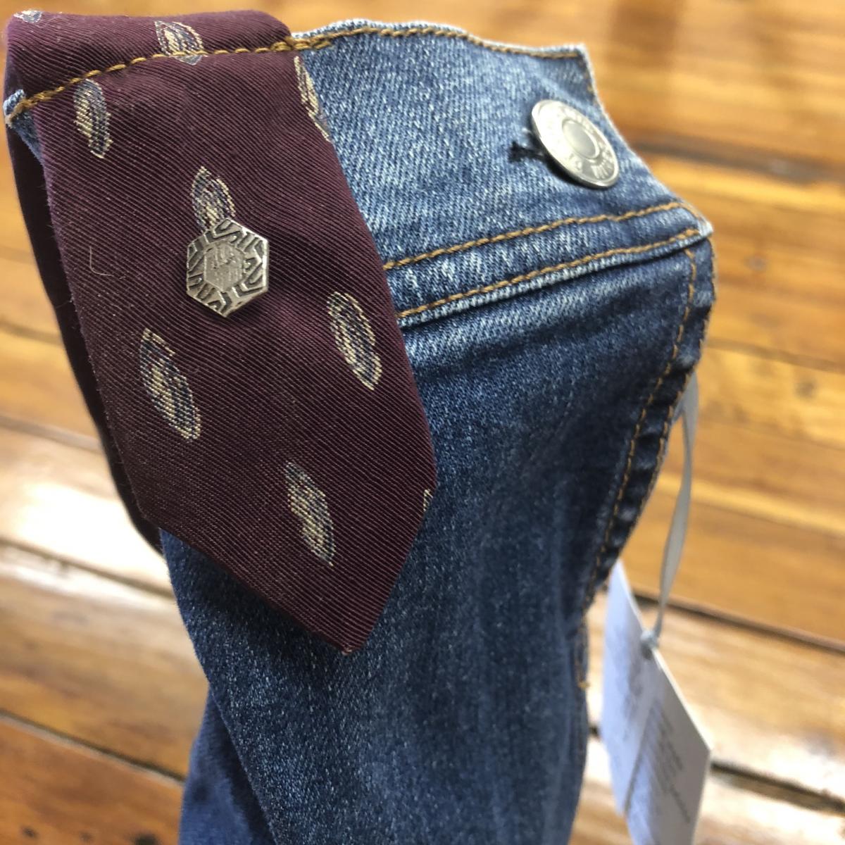 blue denim + burgundy tie wine sleeve picture