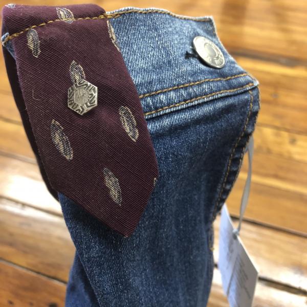 blue denim + burgundy tie wine sleeve picture