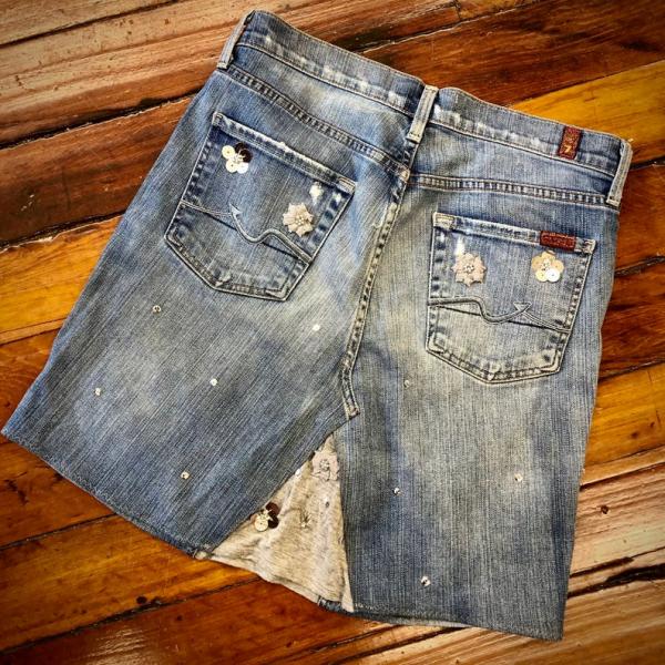 vintage 7 distressed denim + retro bling skirt picture