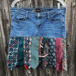 Great Multi Colored Tie One On DENIM Skirt, Distressed Denim + Beautiful Tie Skirt