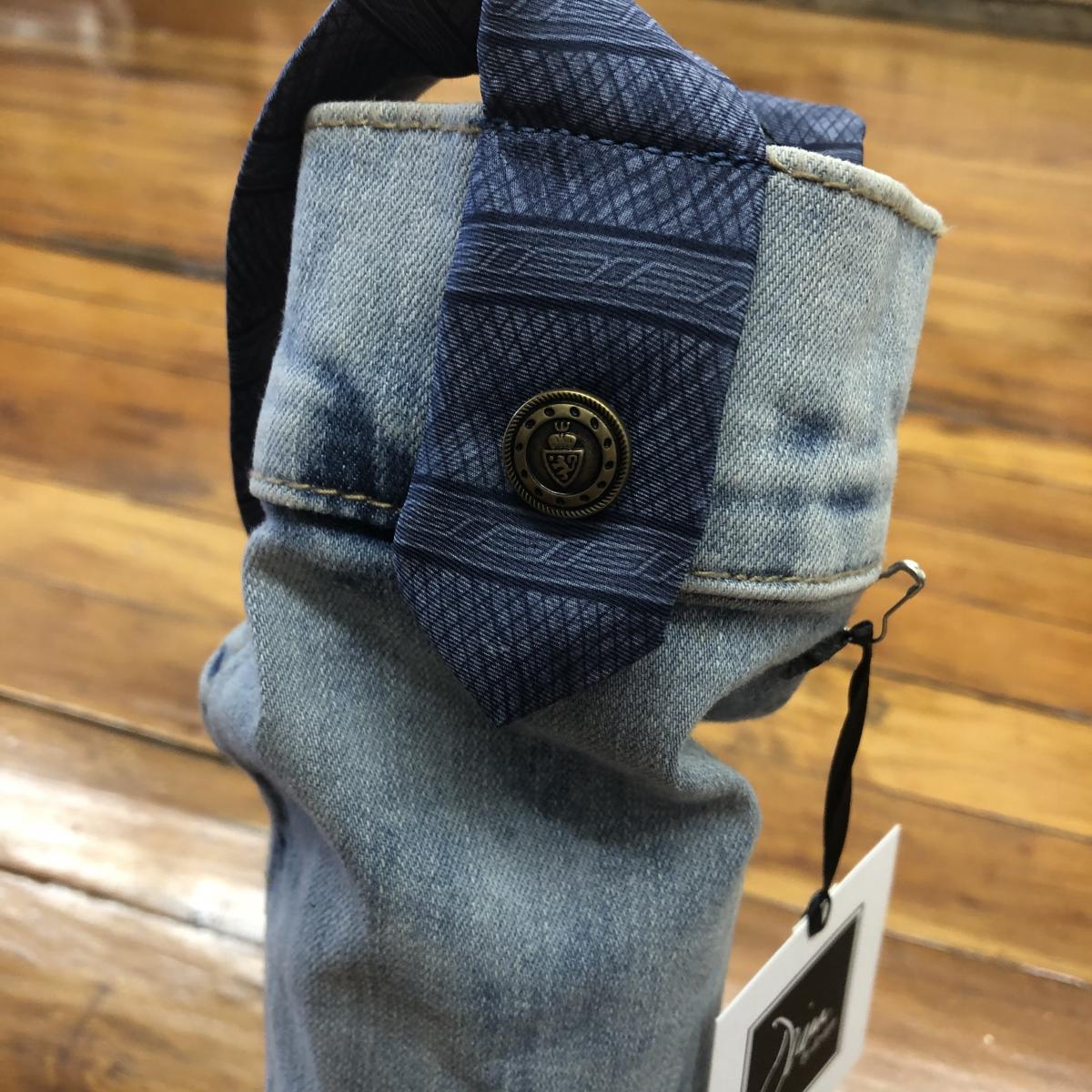 extra distressed denim + blue on blue tie wine sleeve picture