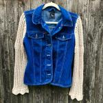 Latte Open Knot Sleeved Bright Blue Feminine Denim Jacket