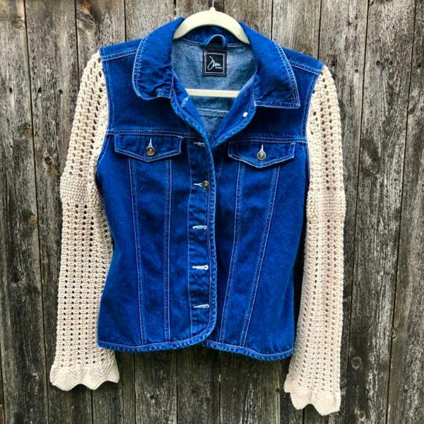 Latte Open Knot Sleeved Bright Blue Feminine Denim Jacket picture