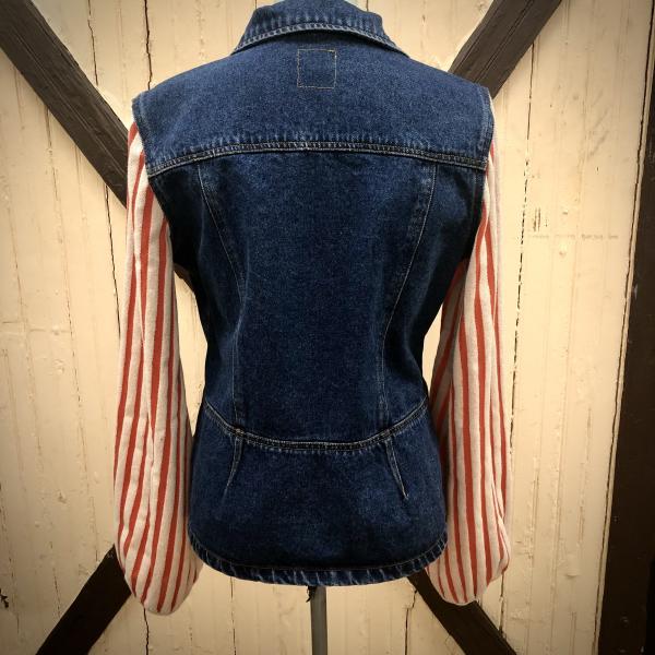 vintage peplum dark denim + creamsicle stripped balloon sleeves picture