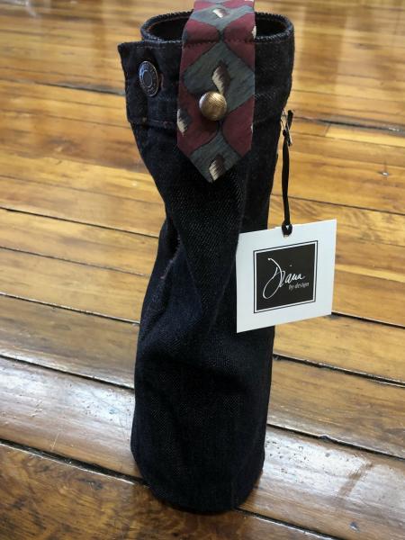 dark blue black denim + red gray tie wine sleeve