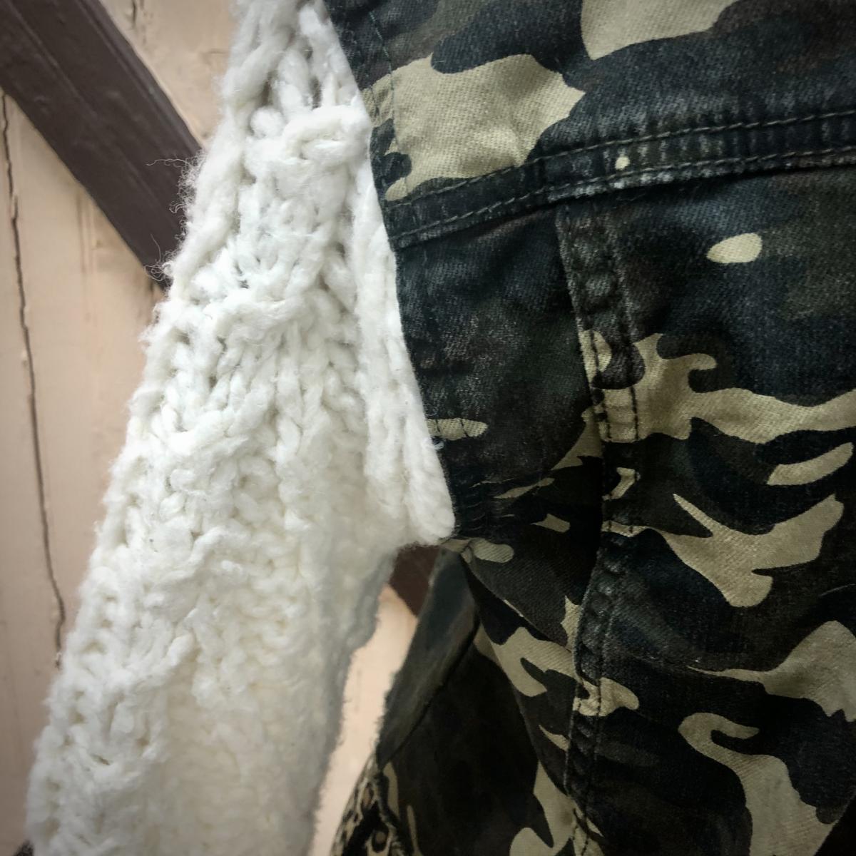 rag bottom camo denim + chunky knit picture