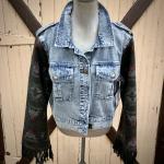 boyfriend cropped distressed denim jacket + navajo fringed blanket bells