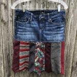 dark blue denim + red multi tie skirt