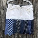 Shades of Blues Tie One On Corduroy Skirt, Distressed Soft White Corduroy + Beautiful Tie Skirt